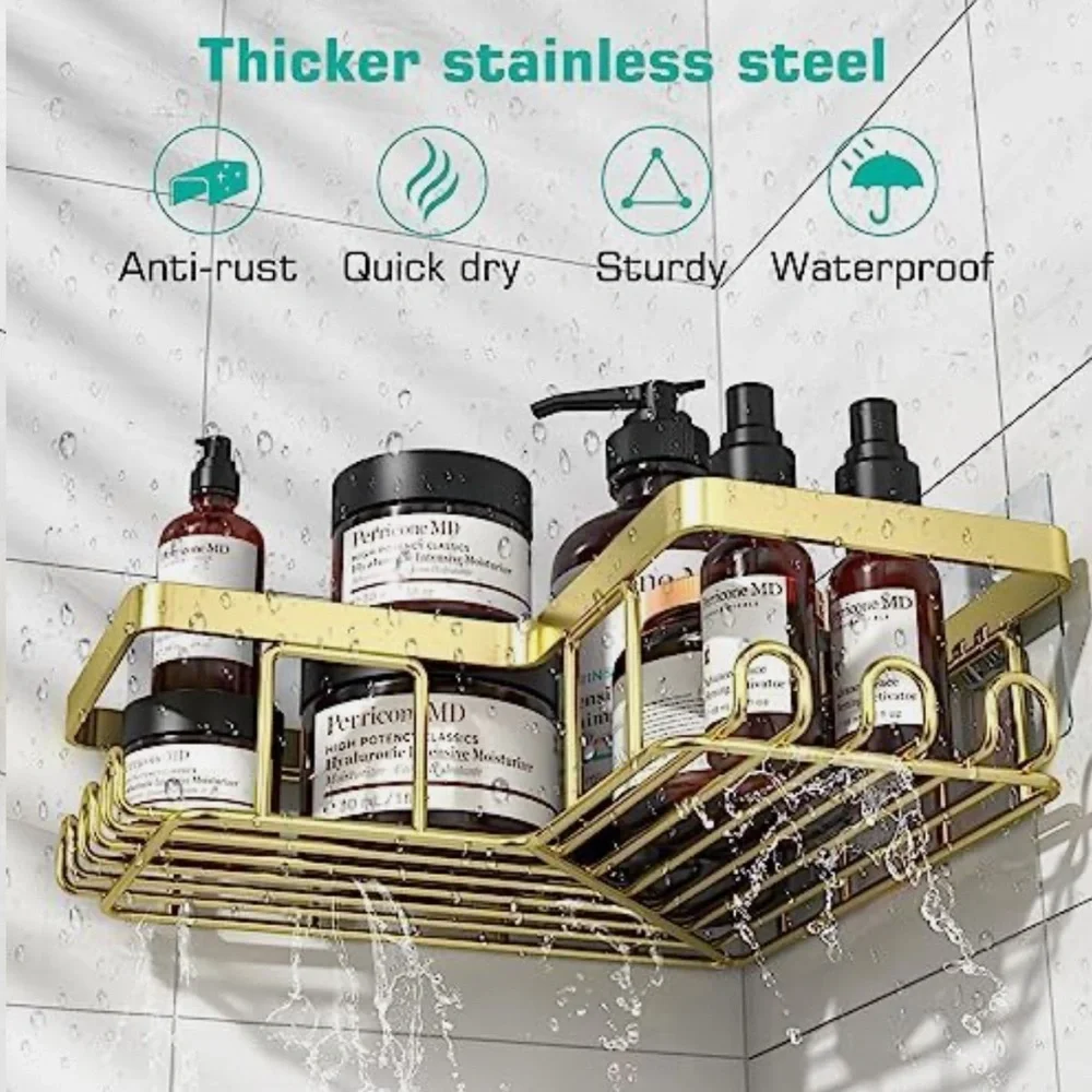 Corner Shower Caddy, 3-Pack Adhesive Bathroom Caddy with Soap Holder & 12 Hooks